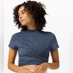 Lululemon Time to Restore Mock Neck Short Sleeve 
Iron Blue White 
Size 10